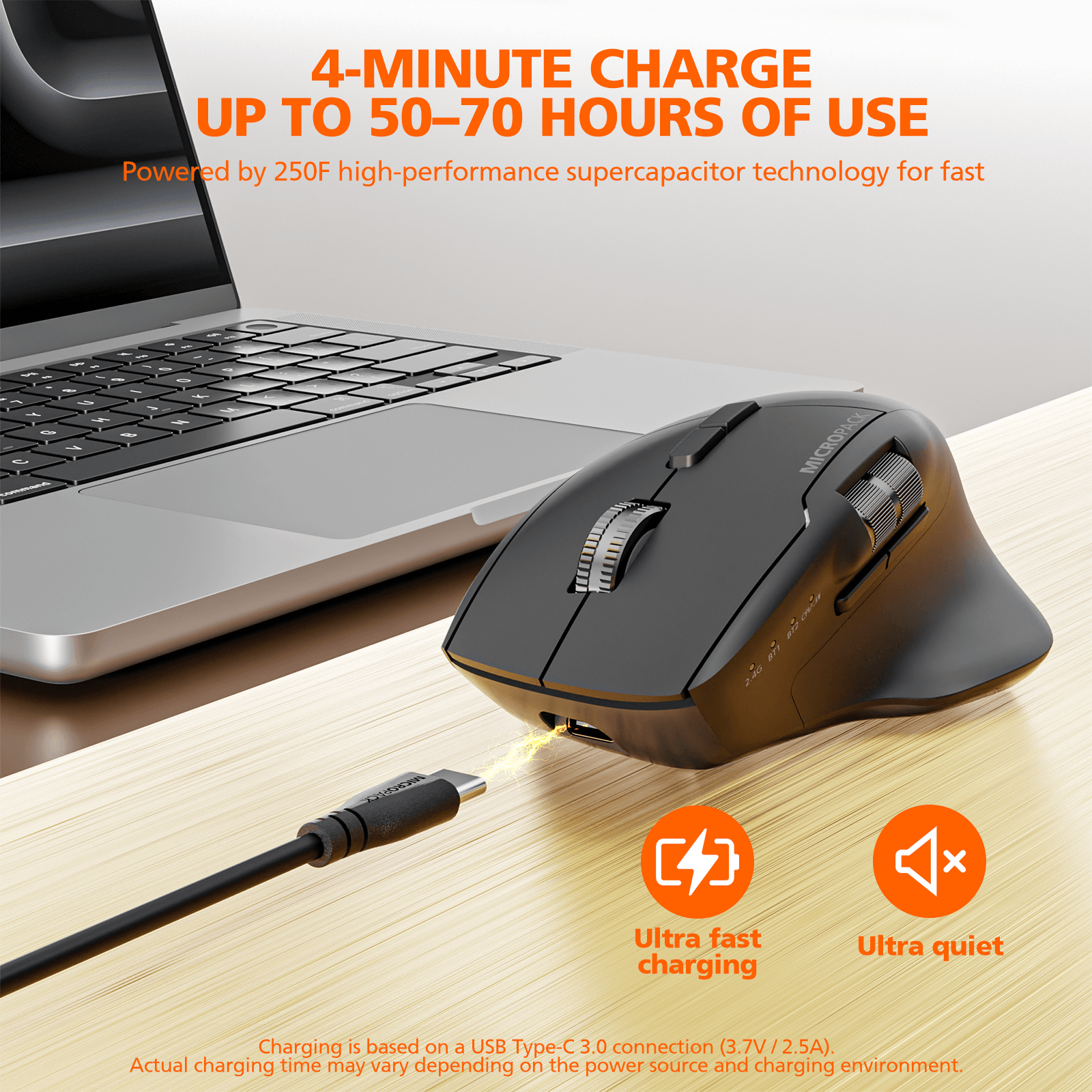 MICROPACK Mouse Wireless Tanpa Kabel Ergonomic Master MP-SC01W 4000 CPI Bluetooth 2.4G Supercapacitor Copilot AI