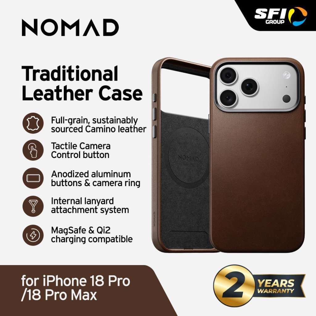 Nomad Leather Traditional Leather Case - iPhone 18 Pro / iPhone 18 ProMax- Rustic Brown - SFI GROUP
