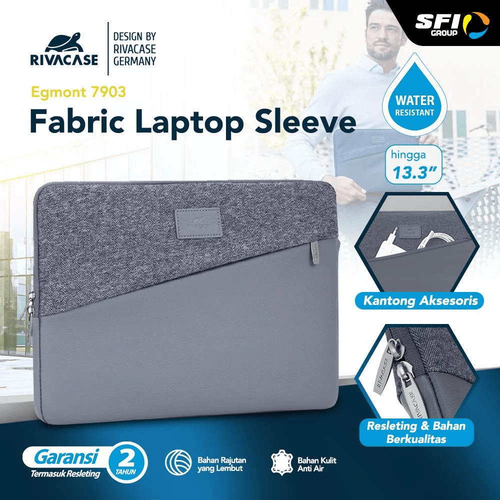 RIVACASE Pelindung Laptop Sleeve 13.3 Inch EGMONT 7903 | BLUE (4260403573402) - SFI Group - Grey