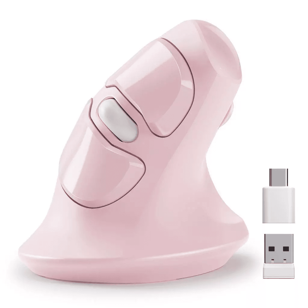 Micropack Mouse Wireless Vertical - Dual Dongle USB-A & USB-C - Silent Click - 6 Buttons - MP-V03W - SFI Group - Pink