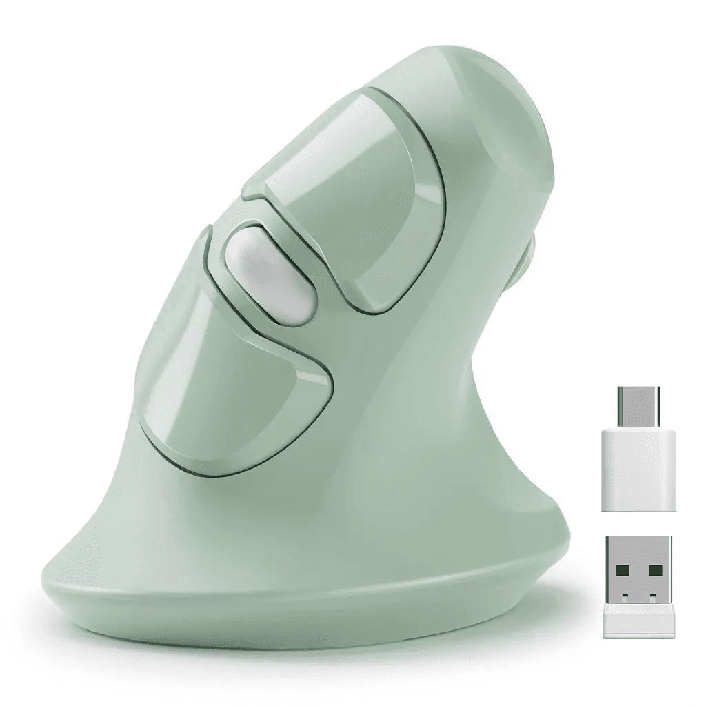 Micropack Mouse Wireless Vertical - Dual Dongle USB-A & USB-C - Silent Click - 6 Buttons - MP-V03W - SFI Group - Green