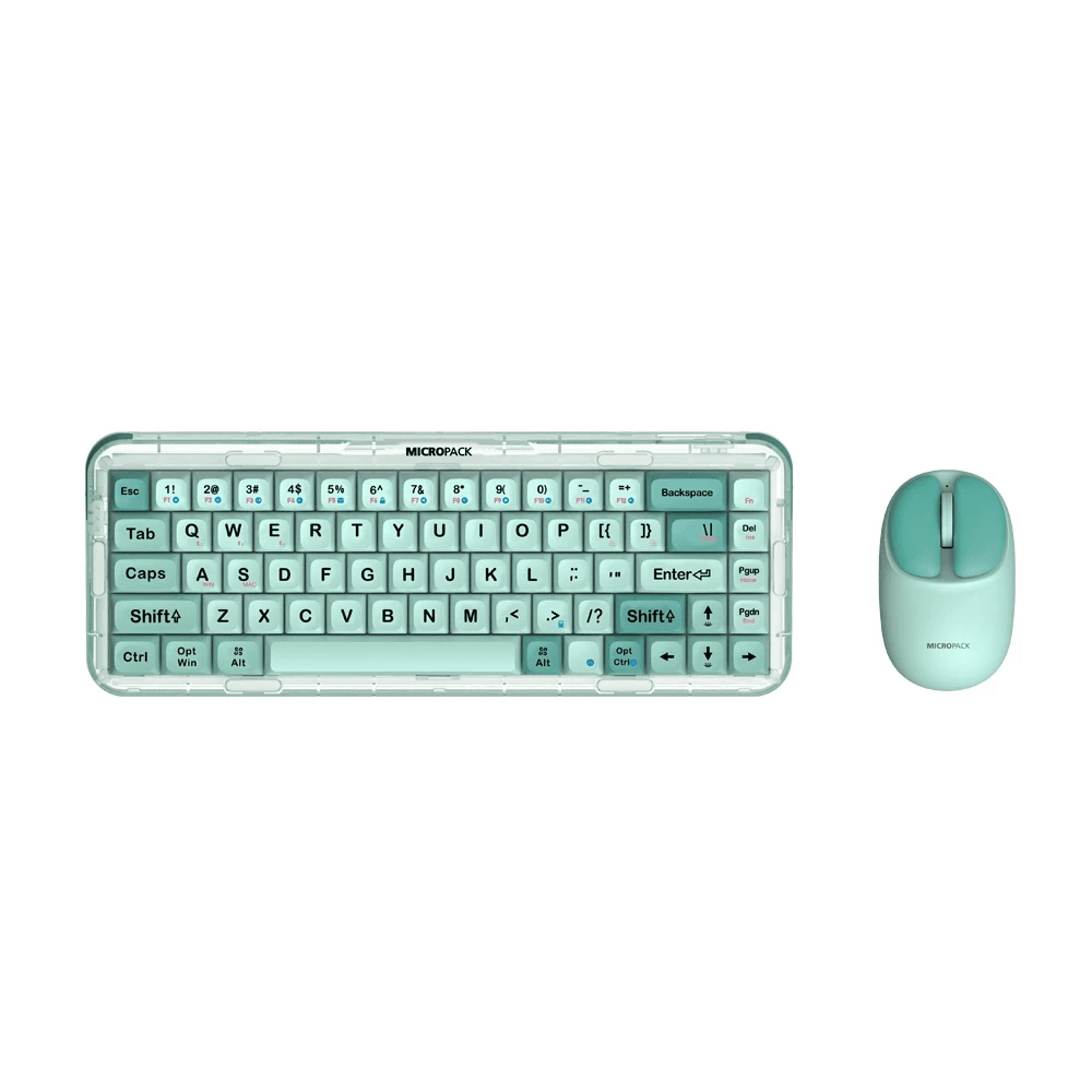 Micropack Mechanical Wireless Keyboard - Wireless & Bluetooth - RGB Backlight - Rechargeable - Silent Switch - K-168WM-EN - SFI Group - Green
