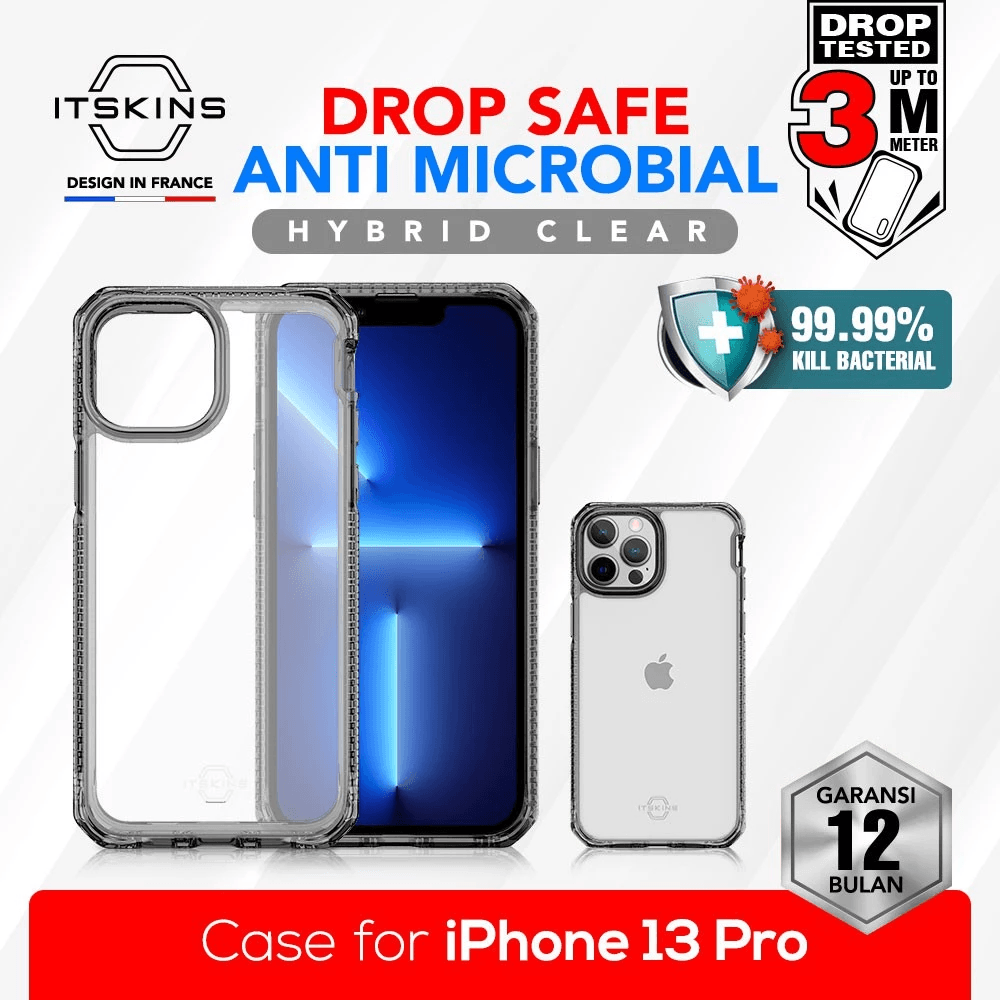 ITSKINS Shockproof Case for iPhone 13 Pro - Casing Hybrid Clear - SFI Group - Black & Transparent