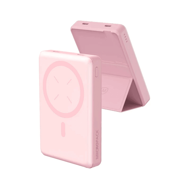 Micropack Wireless Powerbank 10.000 mAh - Fast Charging 22,5 watt - Magnetic - 3-in-1 - With Stand - Power Bank 10000 mAh - WPB-10 - SFI Group - Pink