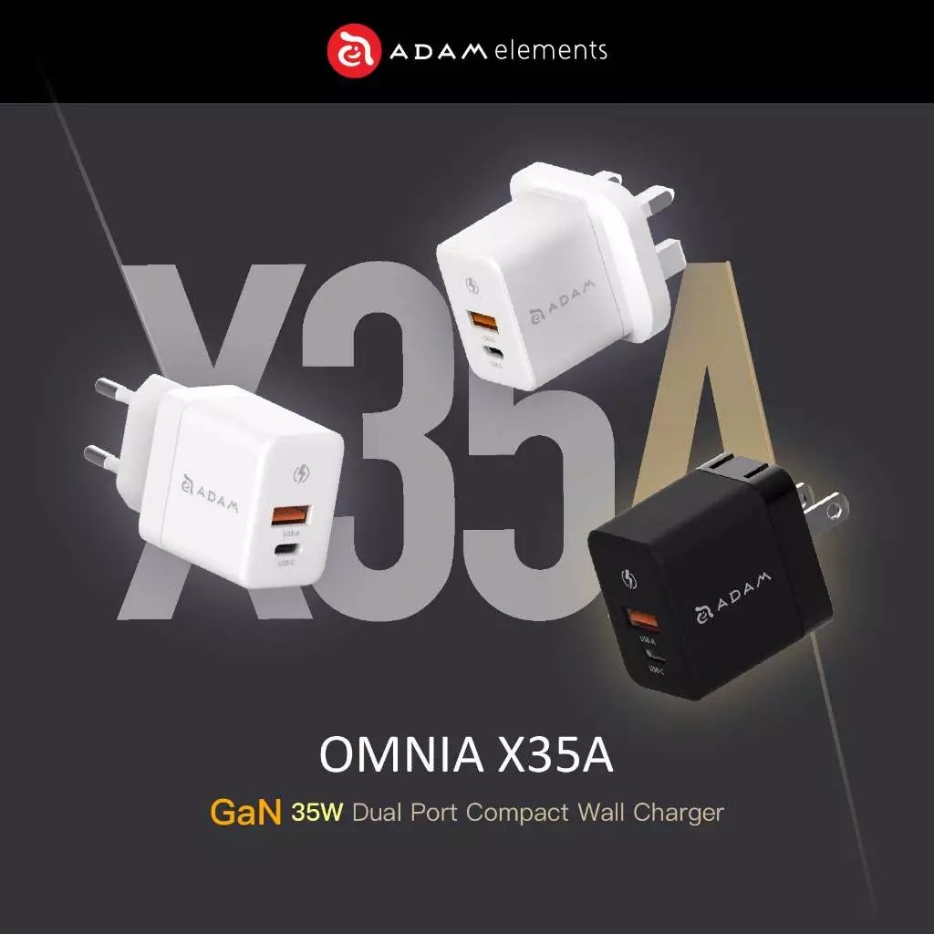 Adam Elements - Wall Charger Charging - 3 Port - 65W GaN - Omnia X65 Th - Black - SFI Group - X35