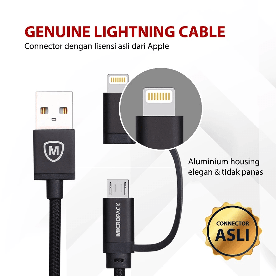 Micropack Charging Cable USB-A to Micro & Lightning 2-in-1 Combo 1.8 Meter MFI Fast Charging Kabel Charger - I-201 - SFI Group - 2