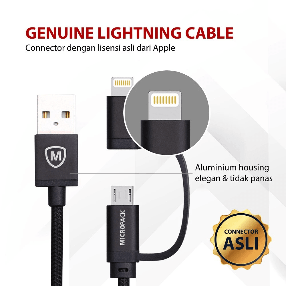Micropack Cable USB-A to Micro & Lightning Cable 2-in-1 Combo - Kabel 1,8 Meter - I-218 - SFI Group - 3