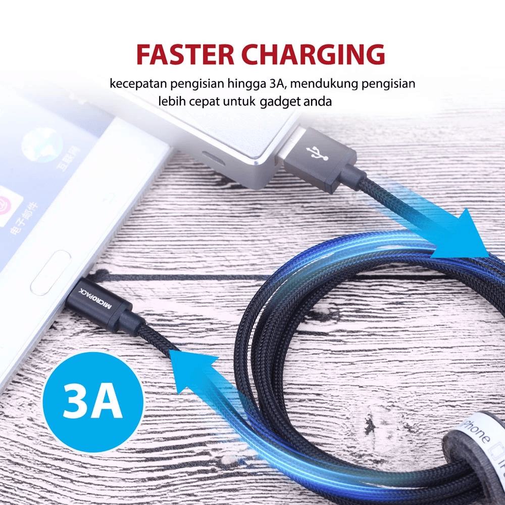 Micropack Cable USB A to Micro USB 1M up to 3A Black - MC-310 - SFI Group - 2