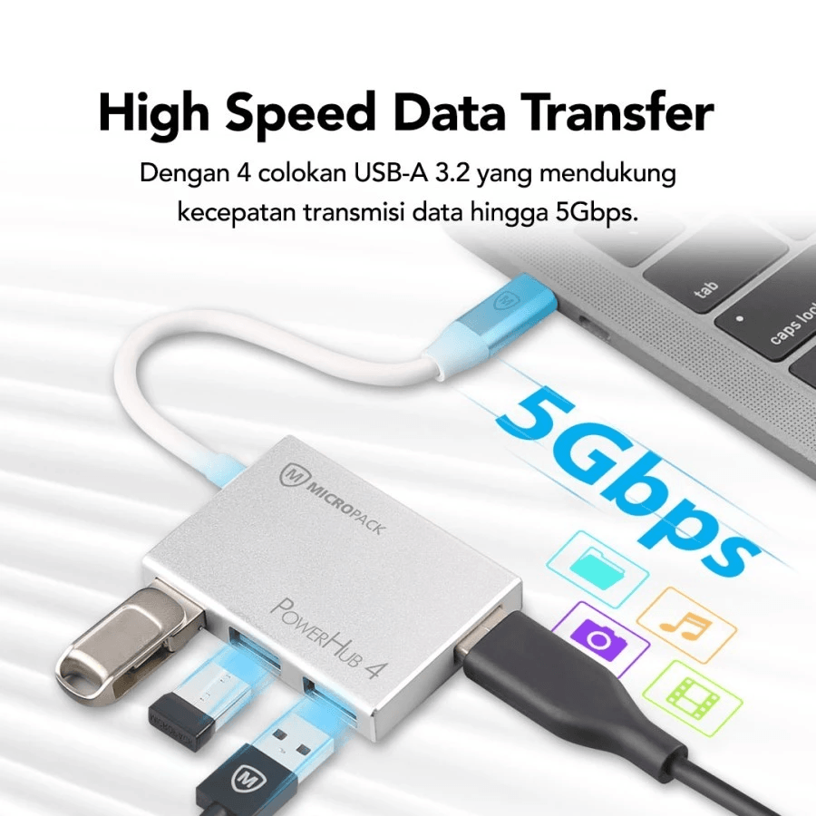 Micropack Data Converter 4-in-1 - Type-C To USB-A - Hub 3.2 Powerhub 4 - MDC-4 SL - SFI Group - 3