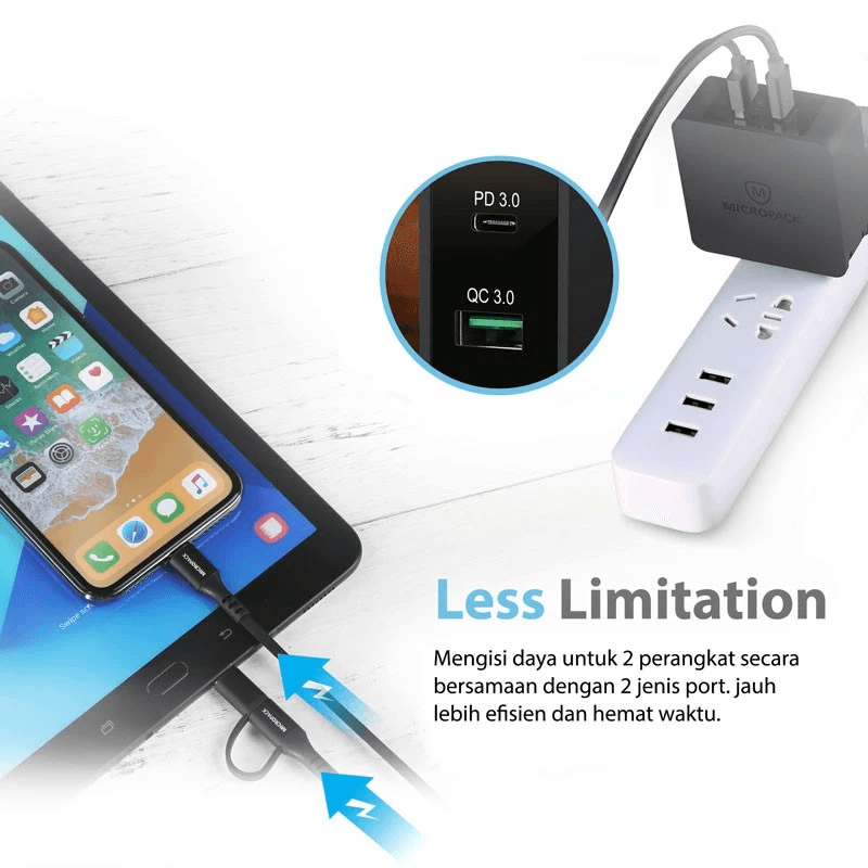 Micropack Wall Charger USB A + USB C PD Max Output 48W - MWC-248PD - SFI Group - 3