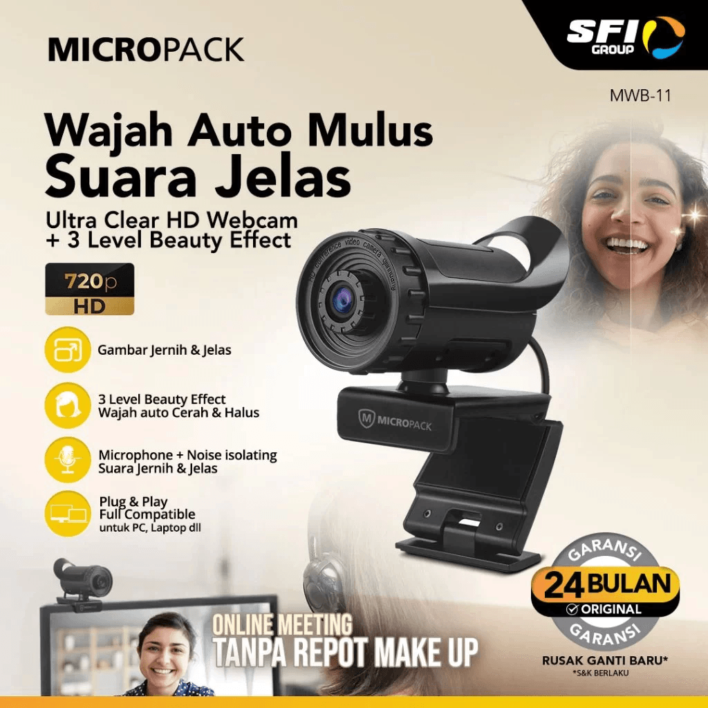 Micropack Webcam HD 720P - Built-in Noise Isolating Mic - Beauty Effect - MWB-11 - SFI Group