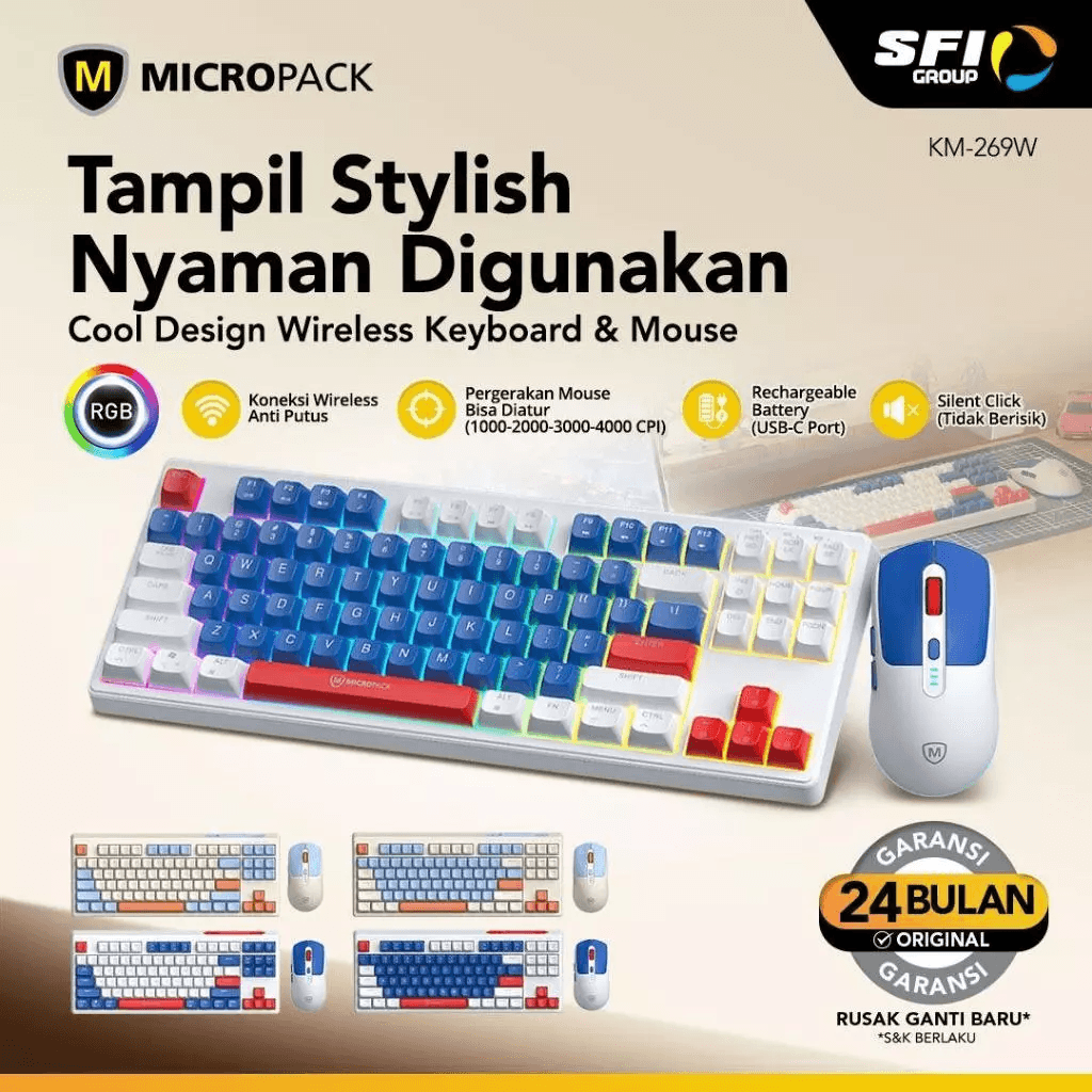Micropack Keyboard Mouse Combo Wireless - Rechargeable - Silent Keys Membrane - KM-269W - SFI Group