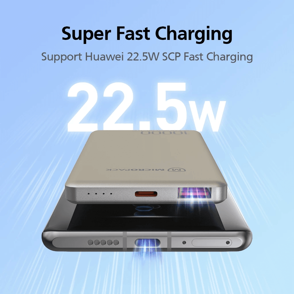 Micropack Powerbank 10.000 mAh - Fast Charging 22,5watt - CCC - Dual Charging USB-C & USB-A - Ultra Slim 11mm - Power Bank 10000 mAh - PB-10S - SFI Group - 2
