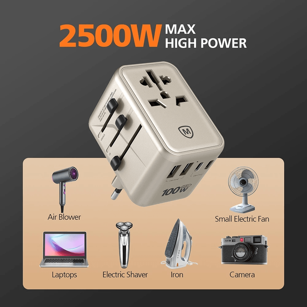 Micropack Travel Adapter - Fast Charging 100W - Worldwide Universal - 150+ Countries - GaN - Travel Charger - Wall Charger - Travel Adaptor - MTA-5100 - SFI Group - 3