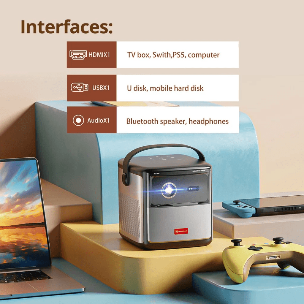 Micropack Smart Android Portable Projector - Include Battery & Dual Speaker - Support 4K - 450 ANSI Lumen - MPJ-03 - SFI Group - 2