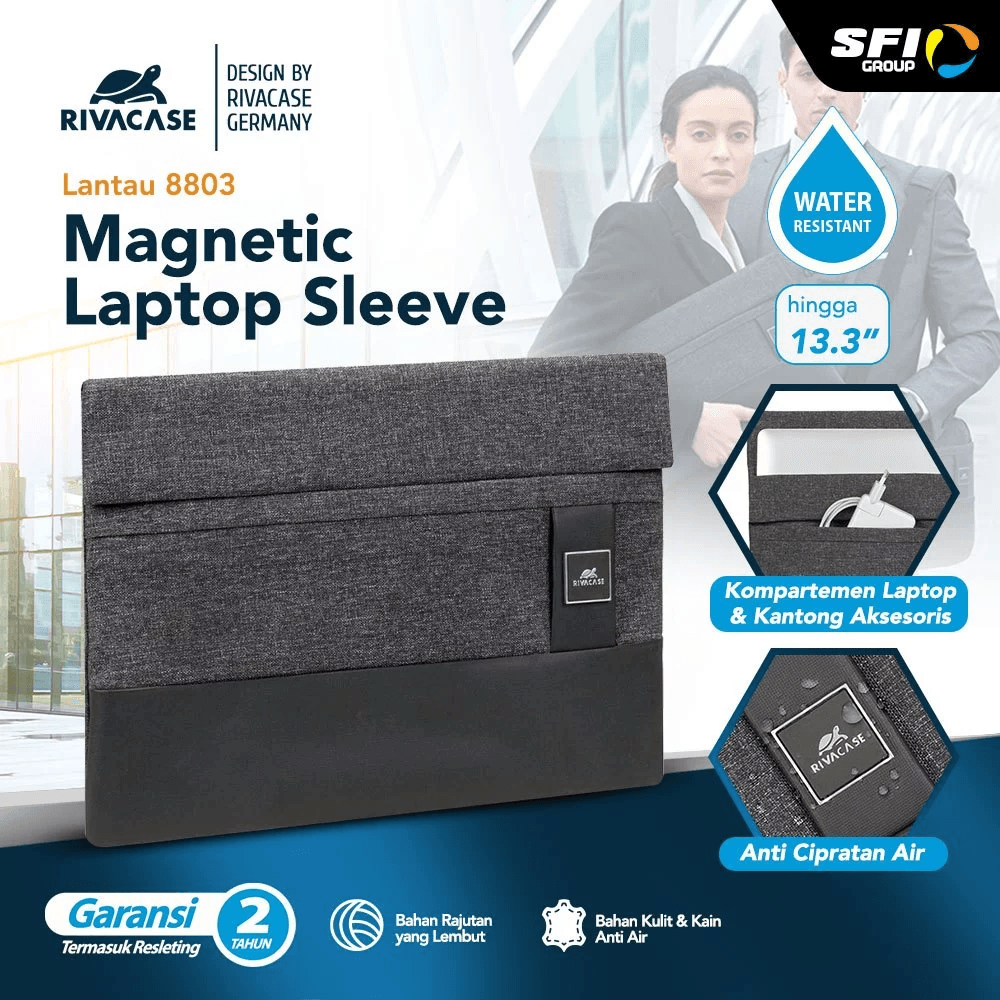 RIVACASE Pelindung Laptop Sleeve 13.3 Inch LANTAU 8803 | BLACK MELANGE - SFI Group