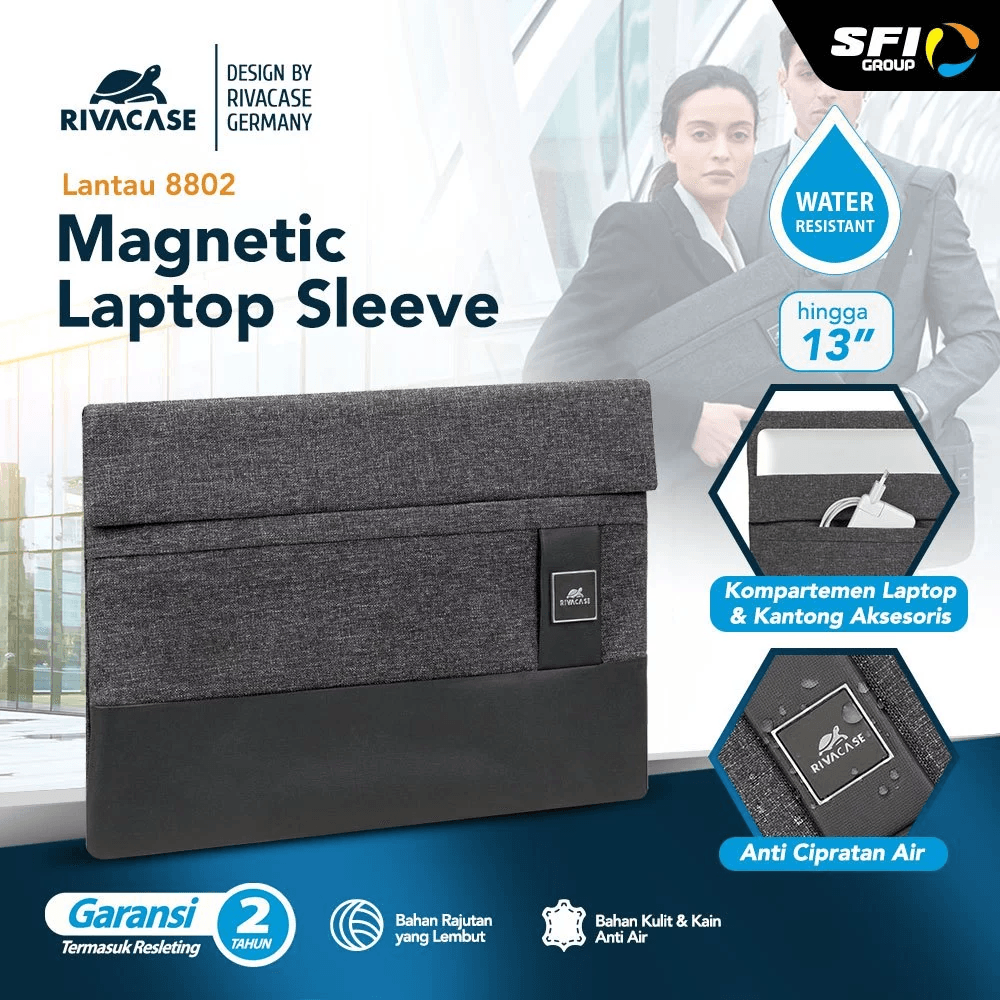 RIVACASE Pelindung Laptop Sleeve 13.3 Inch LANTAU 8802 | BLACK MELANGE - SFI Group