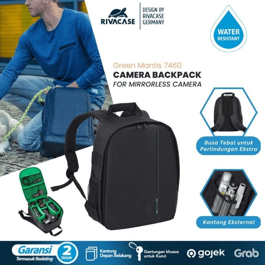 RIVACASE Tas Kamera Ransel Mirrorless Camera Bag Water Resistant |Green Mantis (7460) - Black - SFI Group - 3