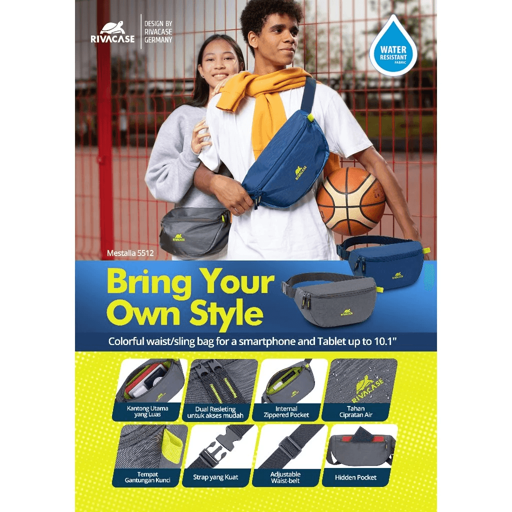 RIVACASE Tas Pinggang Pria Waist Bag Water Resistant | Mestalla (5512) - Grey - SFI Group