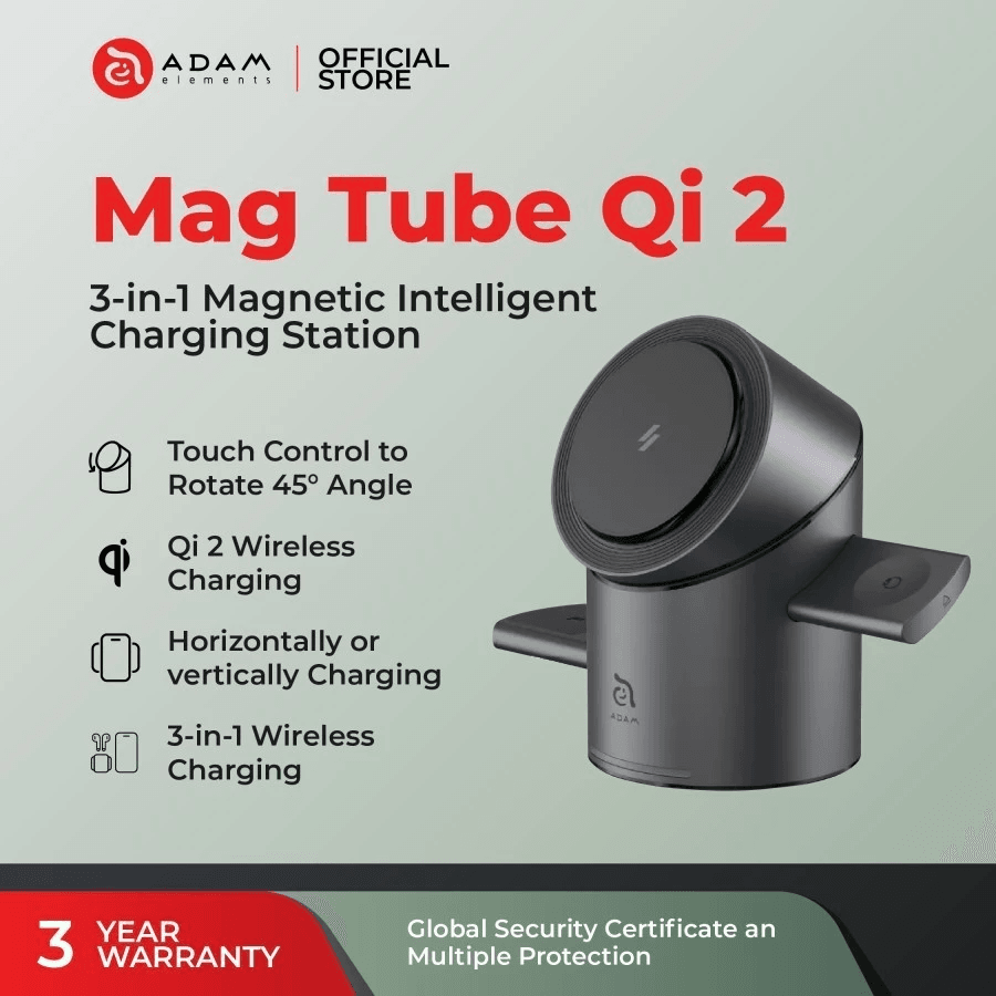 Adam Elements Mag Tube Qi2 - Magnetic 3 IN 1 Intelligent Charging Charger Station - SFI Group