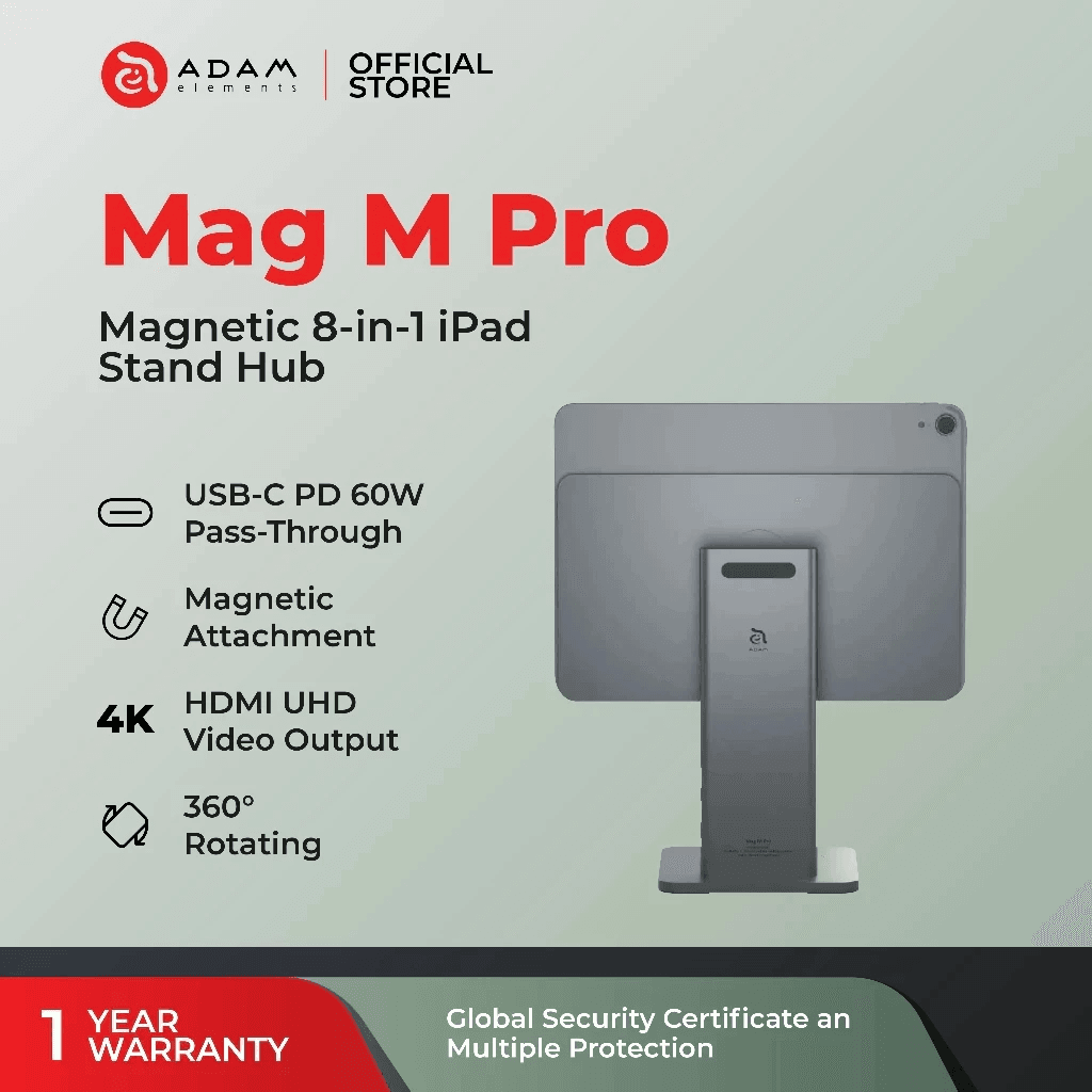 Adam Elements Data Converter 8-in-1 iPad Stand Hub - Mag M Pro 11 - Grey - AAPADMAGMP11GY - SFI Group