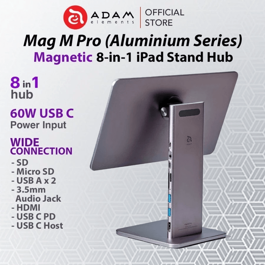 Adam Elements Data Converter 8-in-1 iPad Stand Hub - Mag M Pro 11 - Grey - AAPADMAGMP11GY - SFI Group - 4