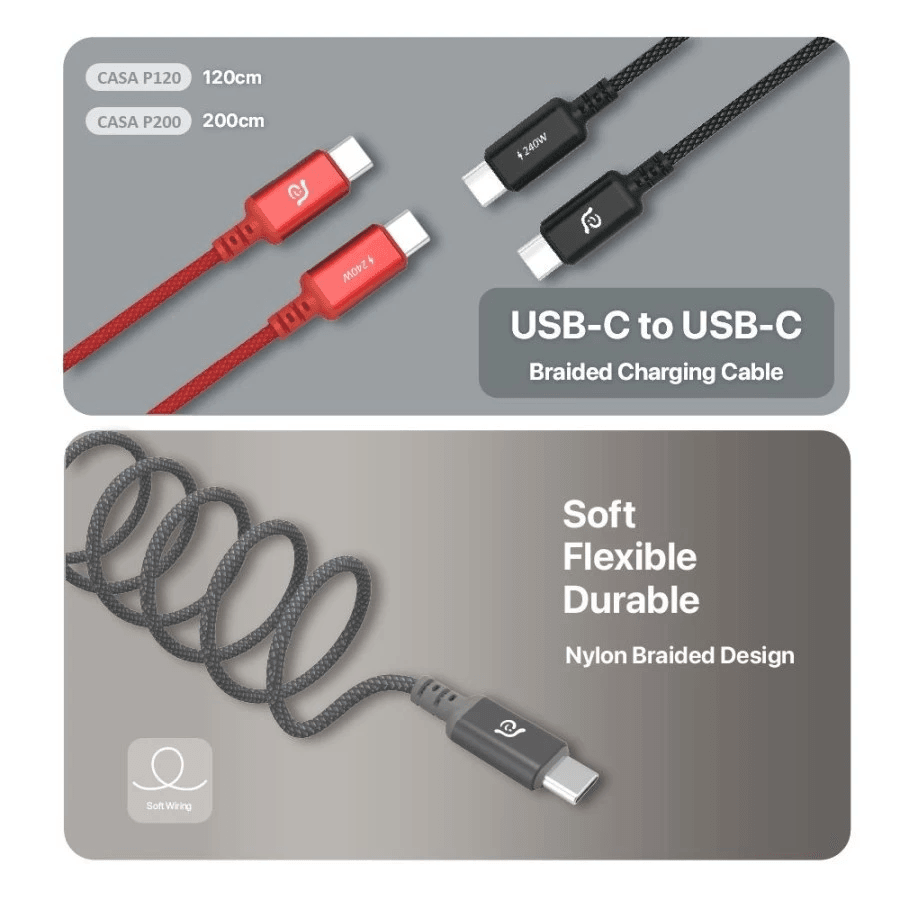 Adam Elements Cable Data USB-C to C 240W - Soft Braided 120cm/200cm - Kabel Charger - Casa P120/P200 - ACBADP120 - SFI Group - 4