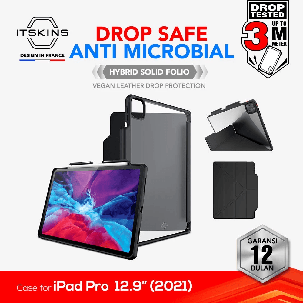 ITSKINS Shock Proof Case for iPad Pro 12.9 Inch (2021) Gen 3-4 - Hybrid Solid Folio (APP3-HBSFO) - SFI Group