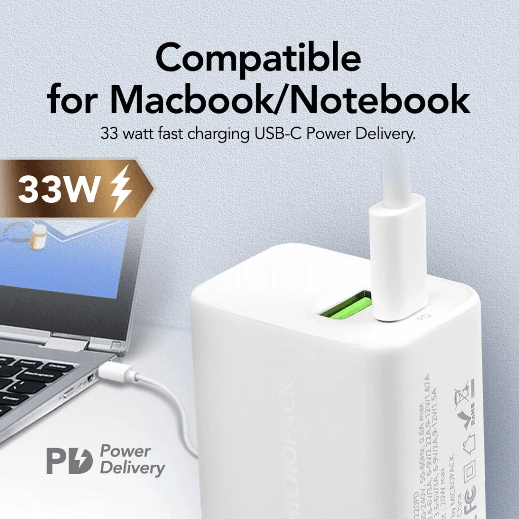 Micropack Wall Charger Dual Port Fast Charging 33 Watt - MWC-233PD-WH-EU - SFI Group - 3