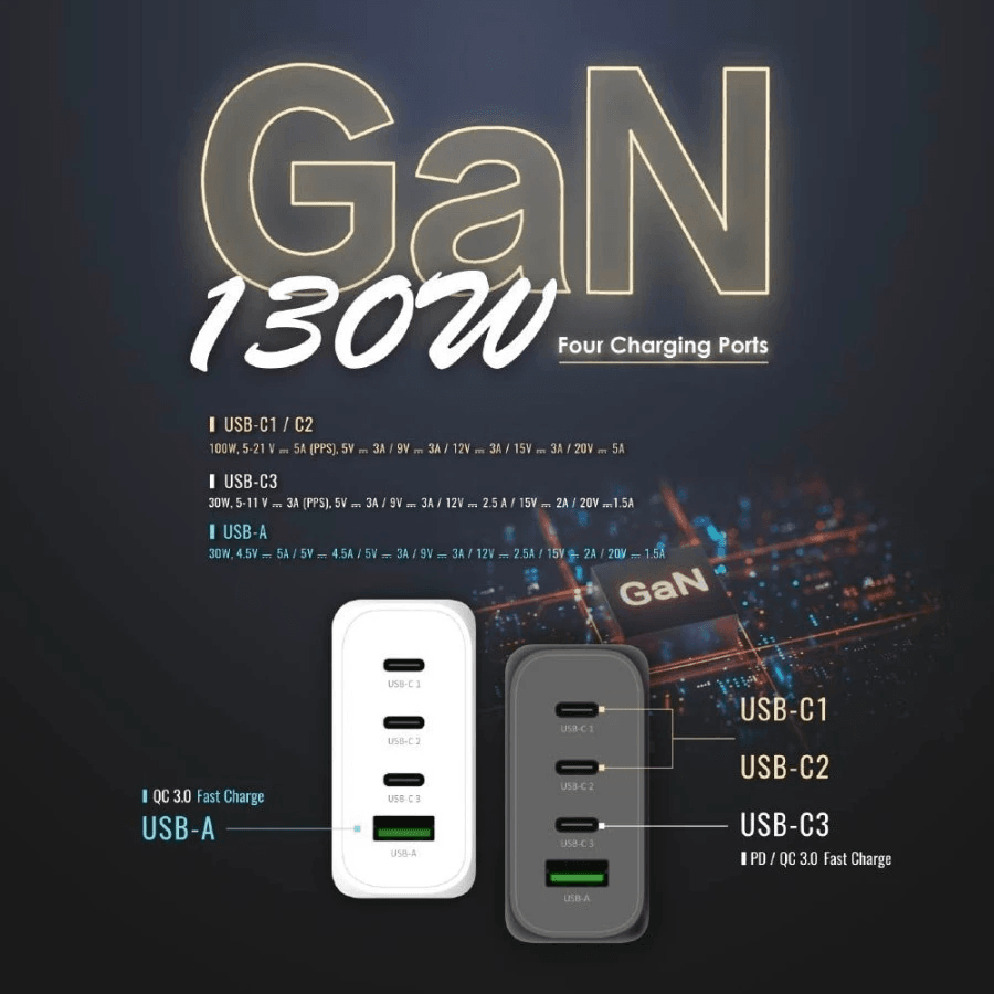 Adam Elements Travel Charger 130W 4-Port (3XUSB-C 1X USB-A) (C/W Cable) - Kabel Omnia Pro 130 - SFI Group - 2