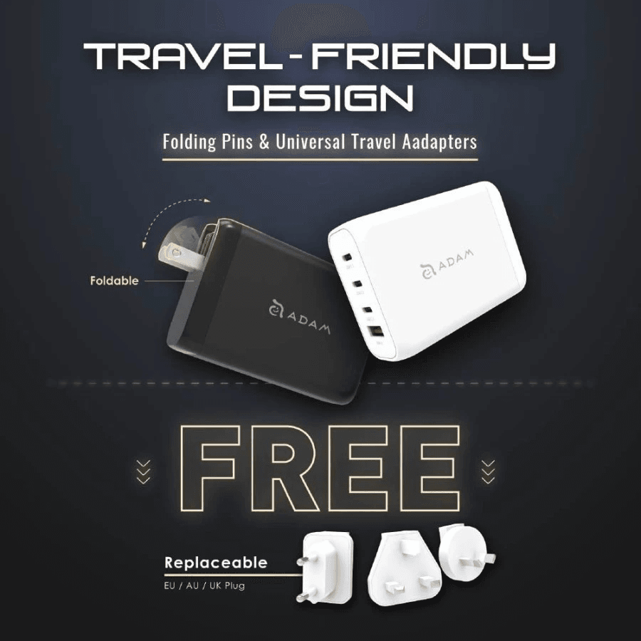 Adam Elements Travel Charger 130W 4-Port (3XUSB-C 1X USB-A) (C/W Cable) - Kabel Omnia Pro 130 - SFI Group - 3