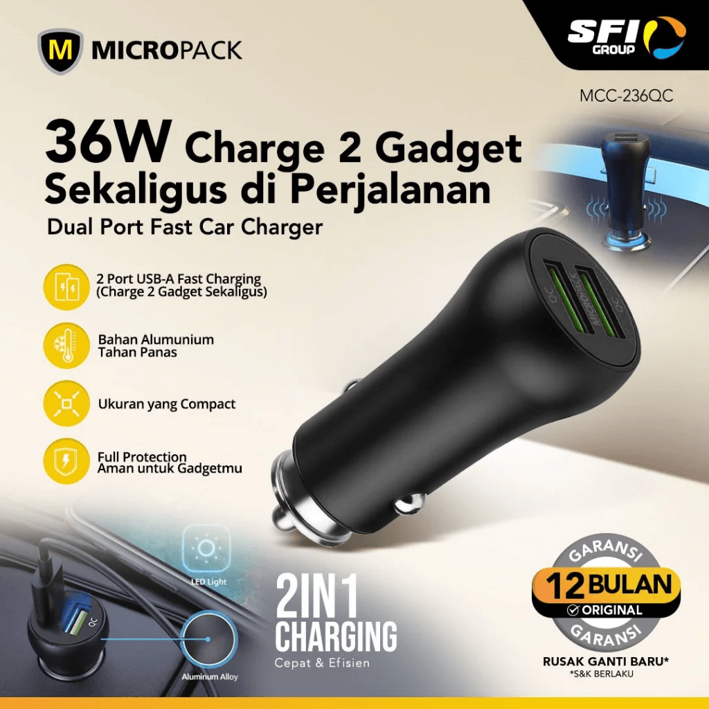 Micropack Car Charger Magnetic Wireless Fast Charging - Up To 36w - Powermotor Magnetic - Car Charger 36w Fast Charging 2 Port USB-C & A - SFI Group