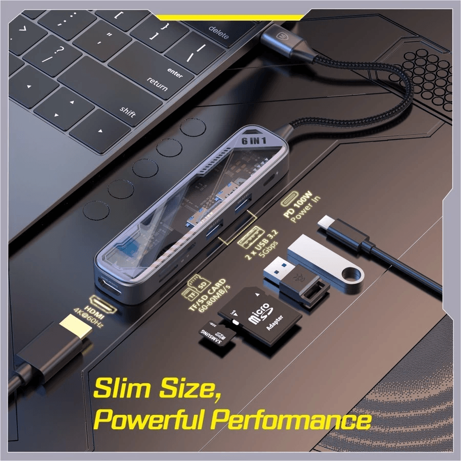 Micropack Data Converter USB-C Hub Multiport Adapter 6-in-1 - Ultra HD 4K - Fast Data Transmition - 100W PD Fast Charging - MDC-N6T - SFI Group - 3