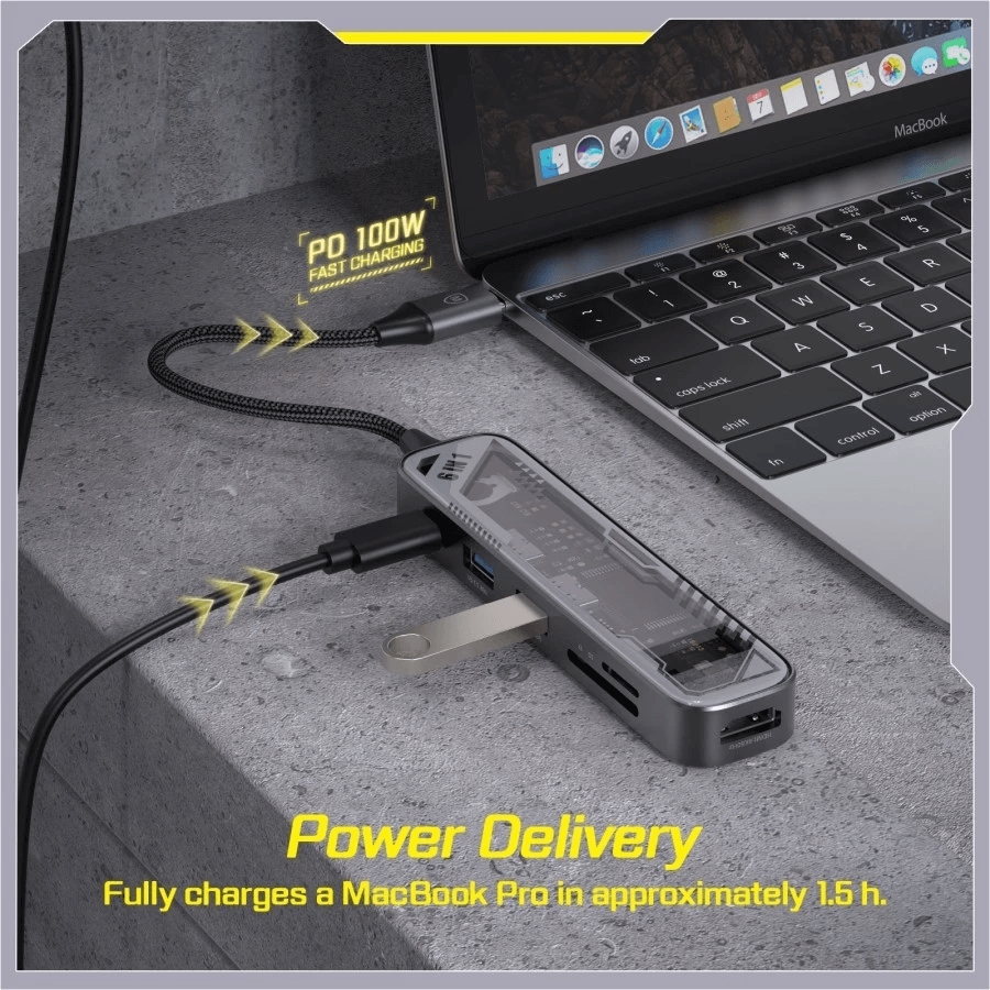 Micropack Data Converter USB-C Hub Multiport Adapter 6-in-1 - Ultra HD 4K - Fast Data Transmition - 100W PD Fast Charging - MDC-N6T - SFI Group - 5