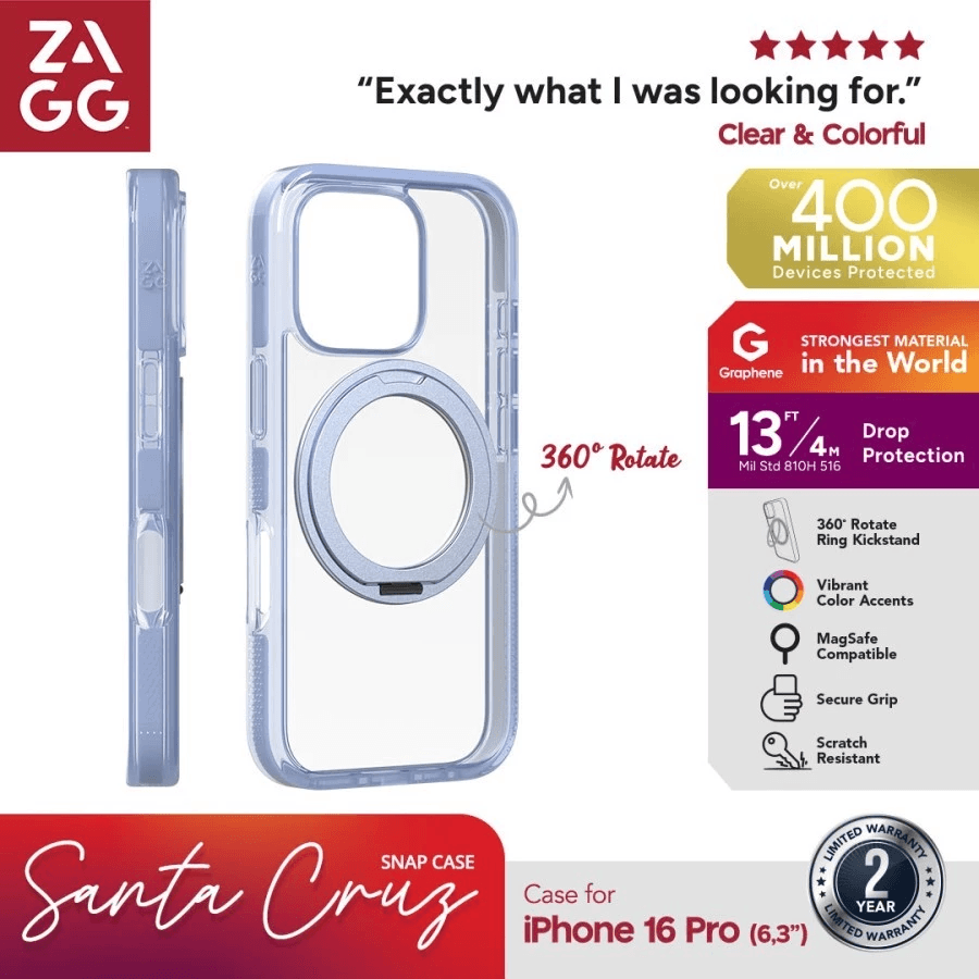 ZAGG Case Magsafe Iphone 16 Pro/16 Pro Max Snap Santa Cruz Casing Ring Kick Stand Kickstand 360 ProMax - SFI Group