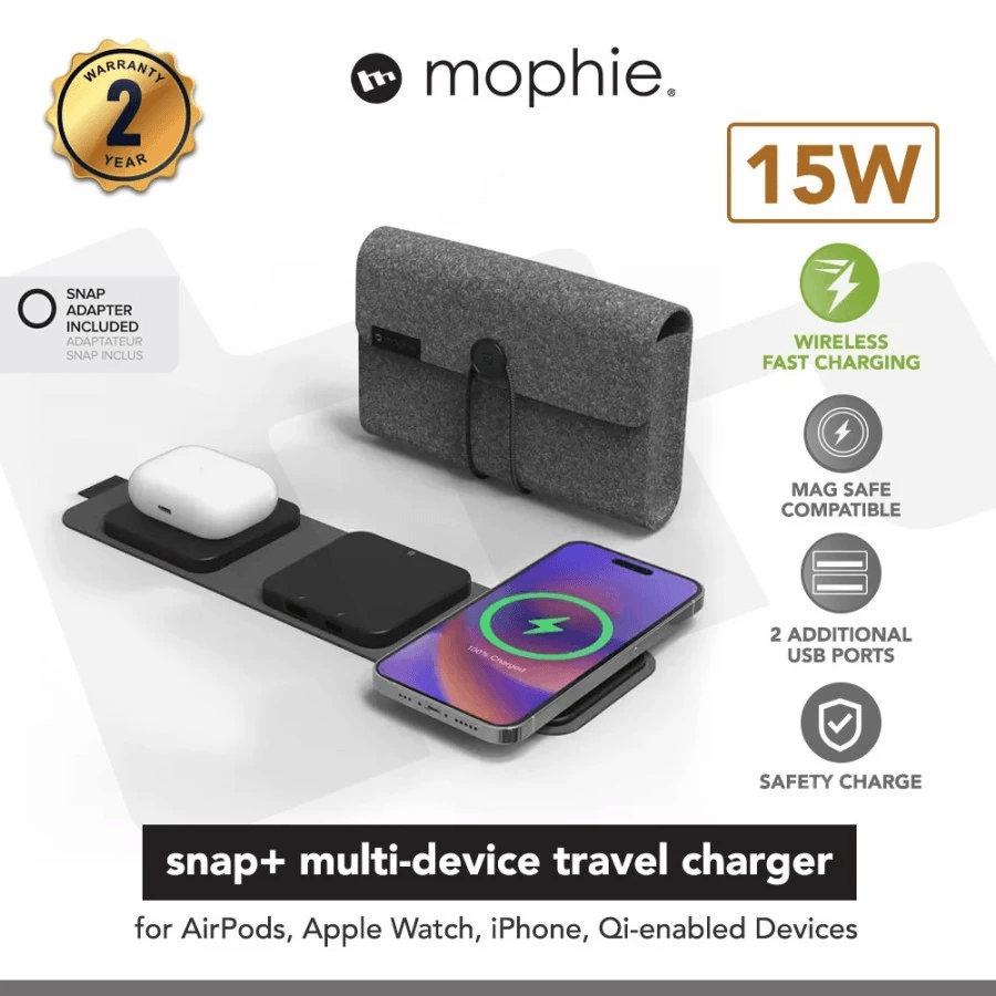 MOPHIE WIRELESS FAST CHARGER CHARGING MAGSAFE - SNAP + MULTI DEVICE TRAVEL 15W - SFI Group