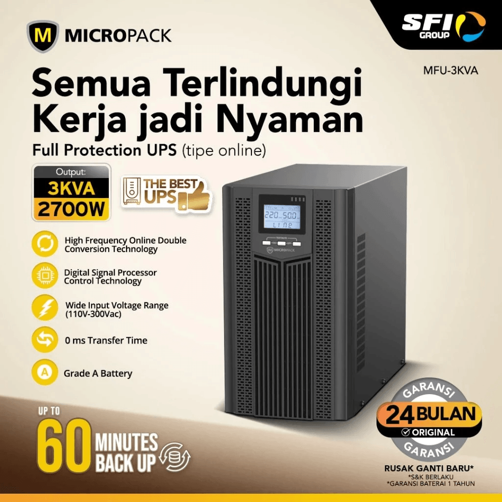 Micropack UPS Offline Premium Stabilizer - Lightning Protection (Anti Petir) - 3KVA/2700W - Battery 7Ah - MFU-3KVA