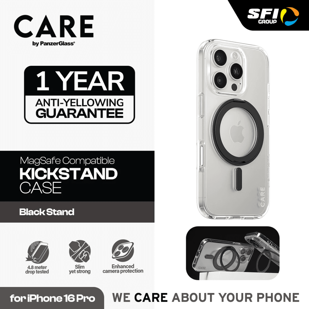 CARE by PanzerGlass MagSafe & Kickstand Case iPhone 16/16 Pro/16 Pro Max Feature Casing Kick Stand Transparent ProMax - SFI Group