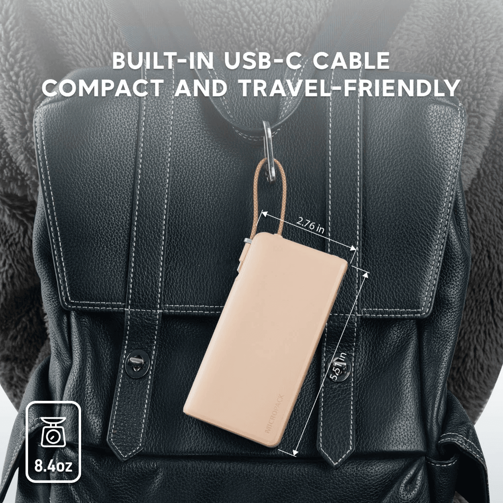 Micropack Powerbank 10.000mAh - Fast Charging 22,5watt - Built-in USB-C Cable - LED Display - Power Bank 10000 mAh - PB-C10 - SFI Group - 3