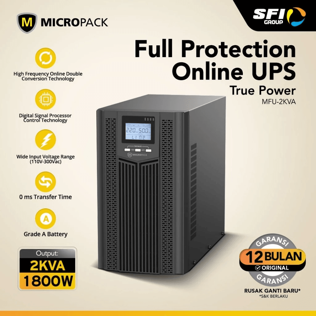 Micropack UPS Online Premium Stabilizer - Lightning Protection (Anti Petir) - 2KVA1800watt - MFU-2KVA