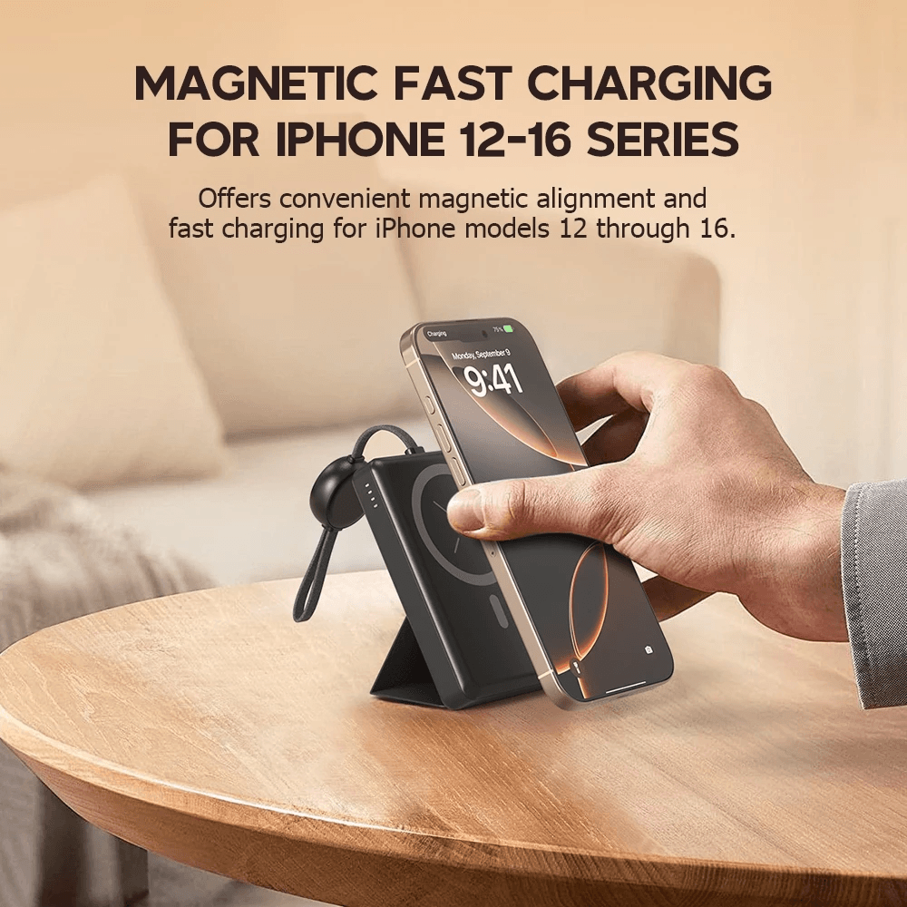 Micropack Wireless Powerbank 10.000 mAh - Fast Charging 22,5 watt - Magnetic - With Watch Charger & Kickstand - 4-in-1 - Power Bank 10000 mAh - WPB-W10 - SFI Group - 3