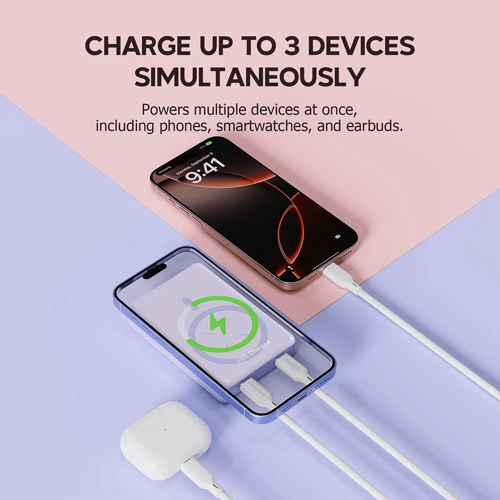 Micropack Wireless Powerbank 10.000 mAh - Fast Charging 22,5 watt - Magnetic - 3-in-1 - With Stand - Power Bank 10000 mAh - WPB-10 - SFI Group - 3
