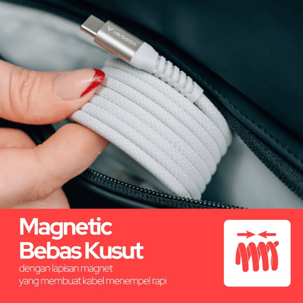 Verbatim Cable Charger Magnetic USB C To C Kevlar – Kabel Fast Charging 60W – 120 Cm - SFI Group - 3
