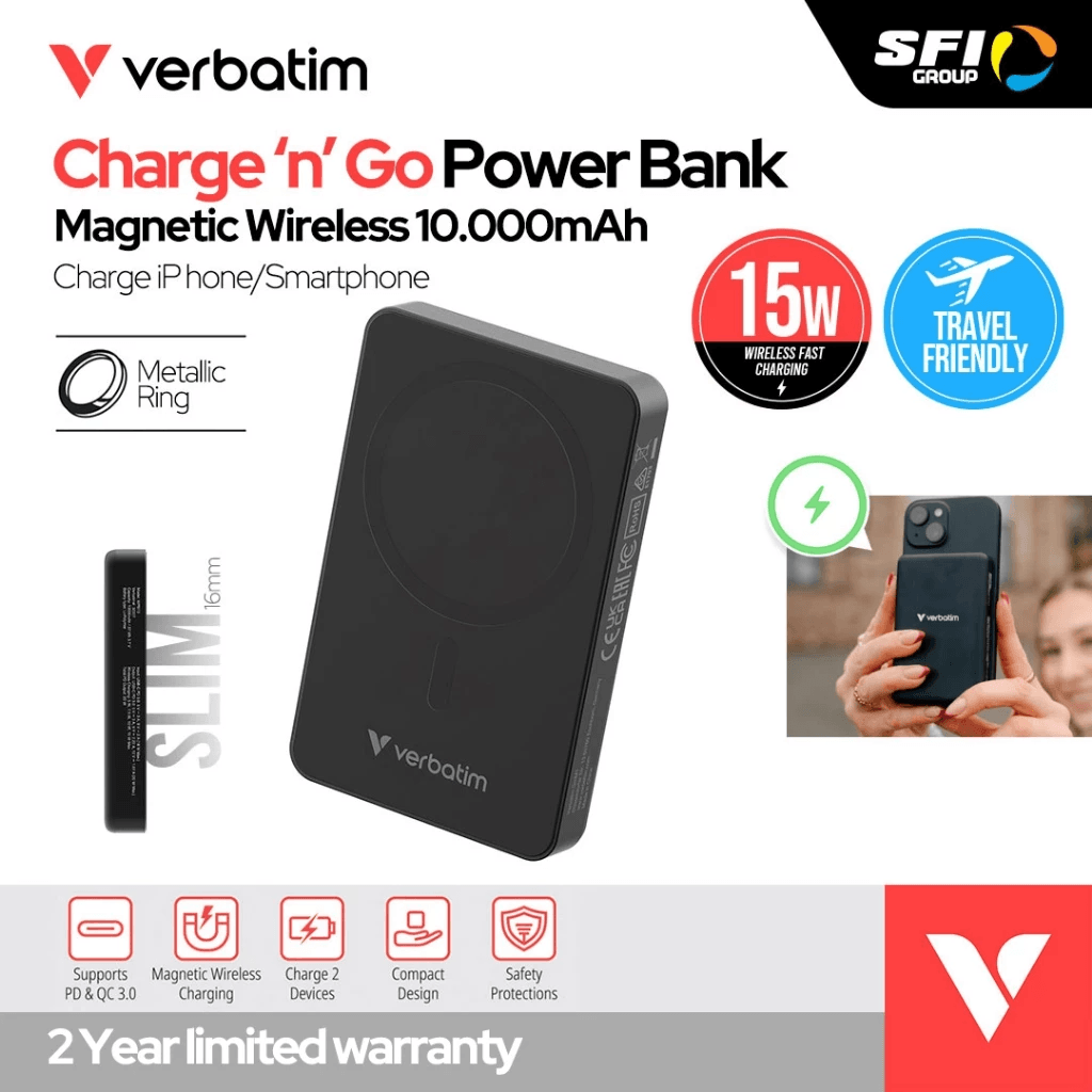 Verbatim Charge N Go – Power Bank Wireless Magnetic 10.000 mAh – Basic Powerbank 10.000 mAh - SFI Group