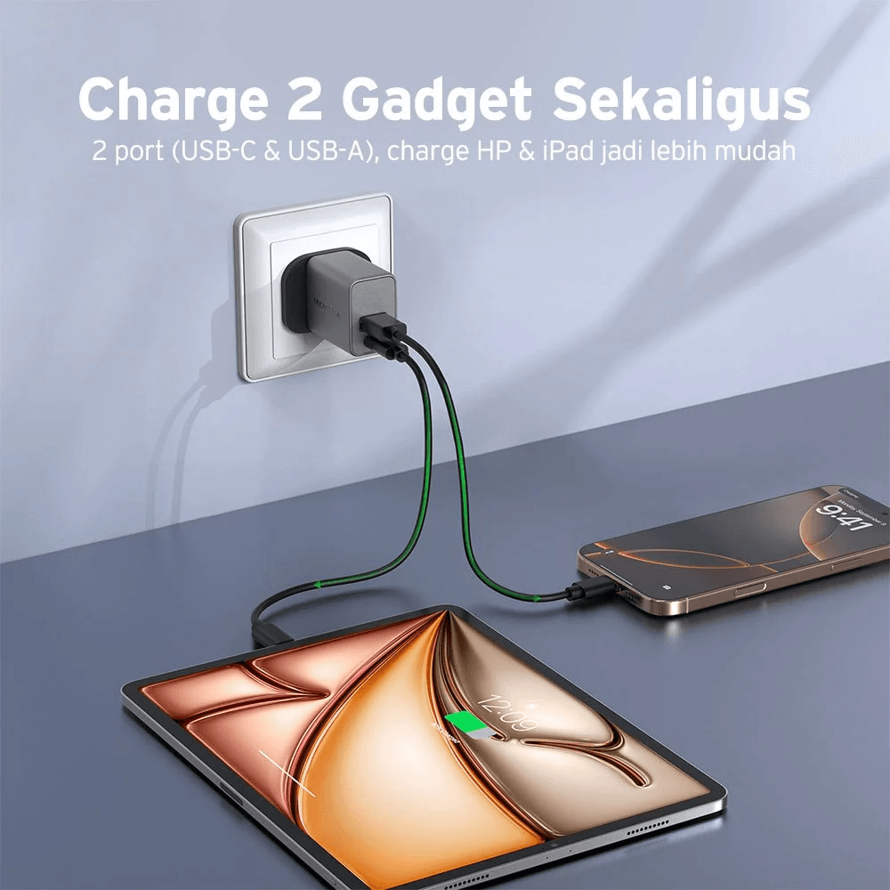 Micropack Wall Charger - Fast Charging - 33watt - Dual Port USB-C & USB-A - GaN - MWC-233PD-ES - SFI Group - 2