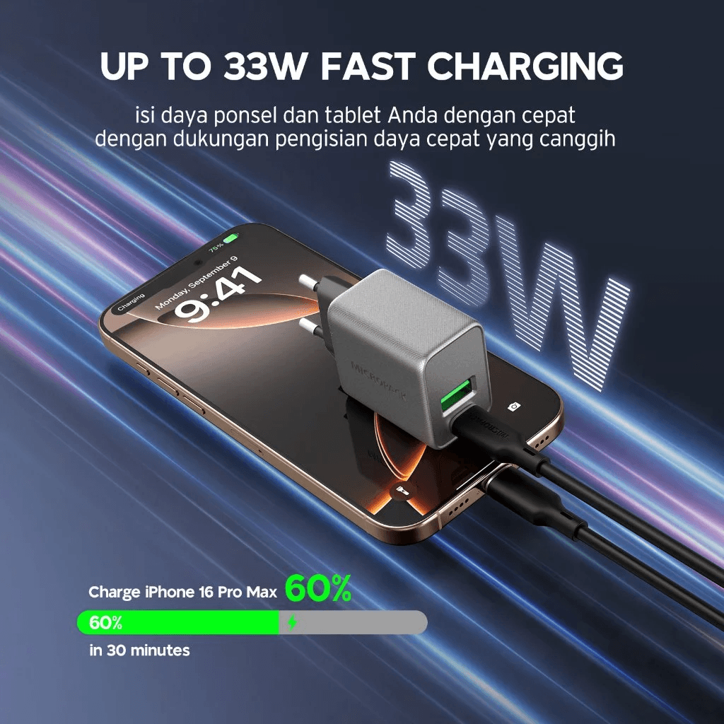 Micropack Wall Charger - Fast Charging - 33watt - Dual Port USB-C & USB-A - GaN - MWC-233PD-ES - SFI Group - 4
