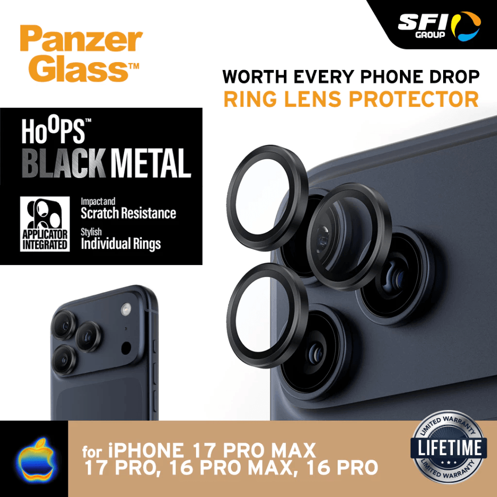 PanzerGlass Camera Lens Protector (Rings) iPhone 17 Pro Max17 Pro16 ProMax 16 Pro - Hoops - Black - Pelindung Lensa Kamera - SFI Group