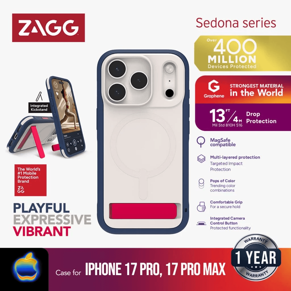 ZAGG Case For iPhone 17 Pro 17 Pro Max - Casing iPhone 17 ProMax - Sedona Snap Cases - Red Light and Blue - SFI Group