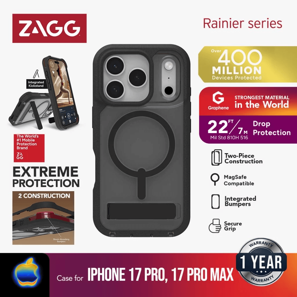 ZAGG Case For iPhone 17 Pro / 17 Pro Max - Casing HP iPhone 17 ProMax - Rainer - Snap - with Kickstand Kick Stand & Camera Button - SFI Group