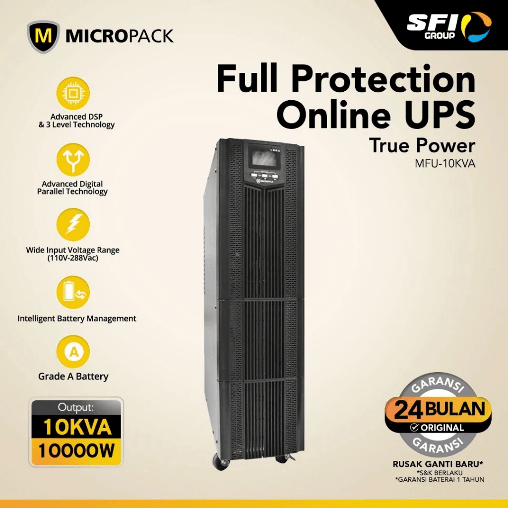Micropack UPS Online Premium Stabilizer - Lightning Protection (Anti Petir) - 10KVA10.000W - Battery 9Ah - MFU-10KVA - SFI Group